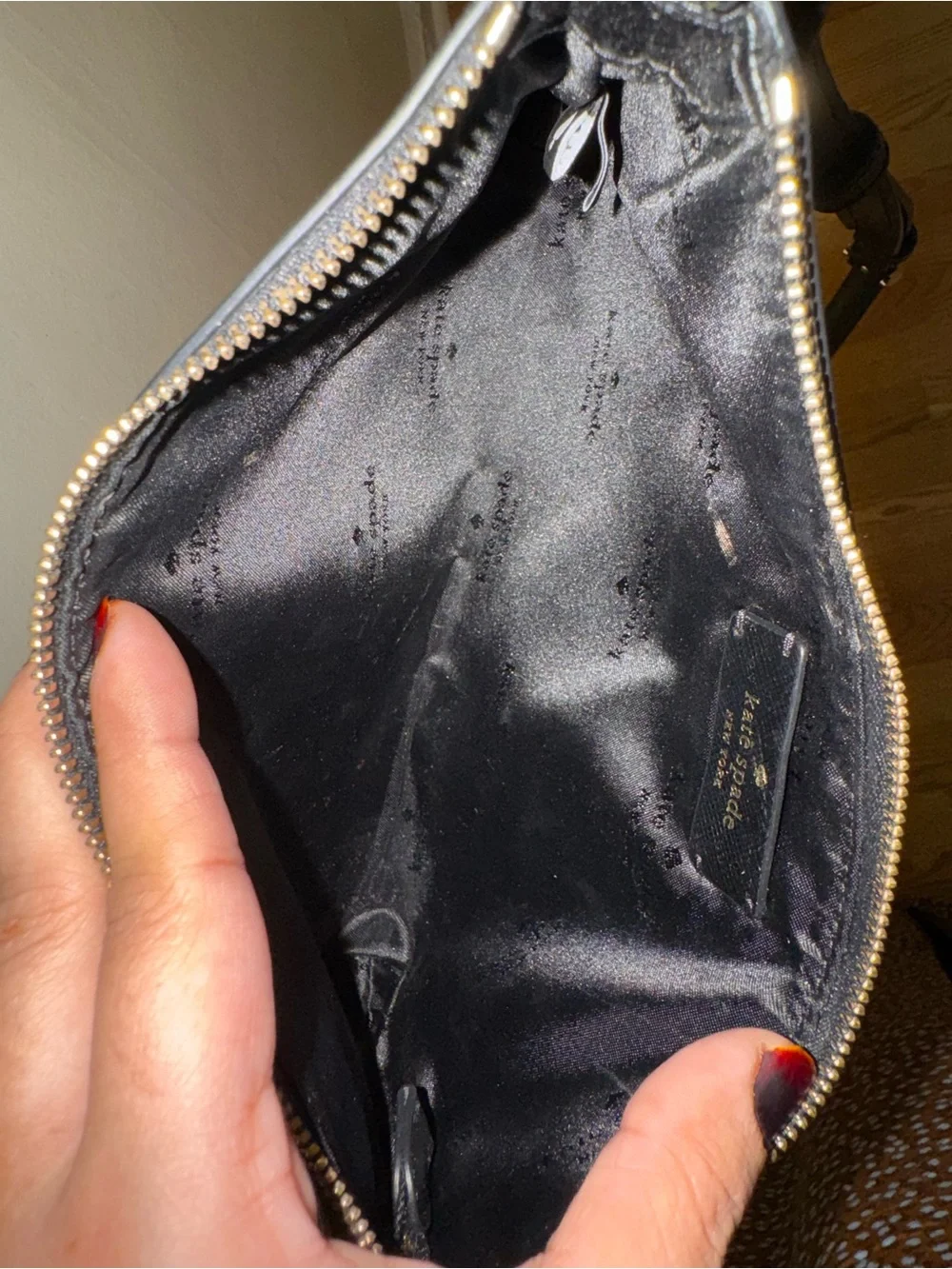 kate spade Black Leather Shoulder Bag with Gold Logo